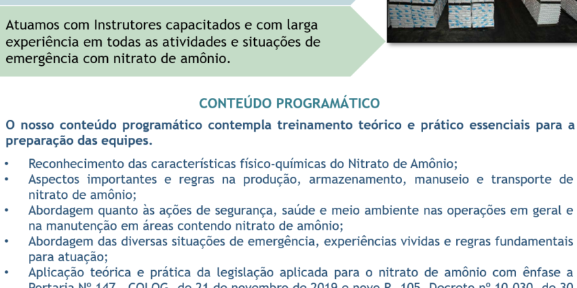 TREINAMENTO:  Gerenciamento de Segurança, Saúde e Meio Ambiente em Nitrato de Amônio