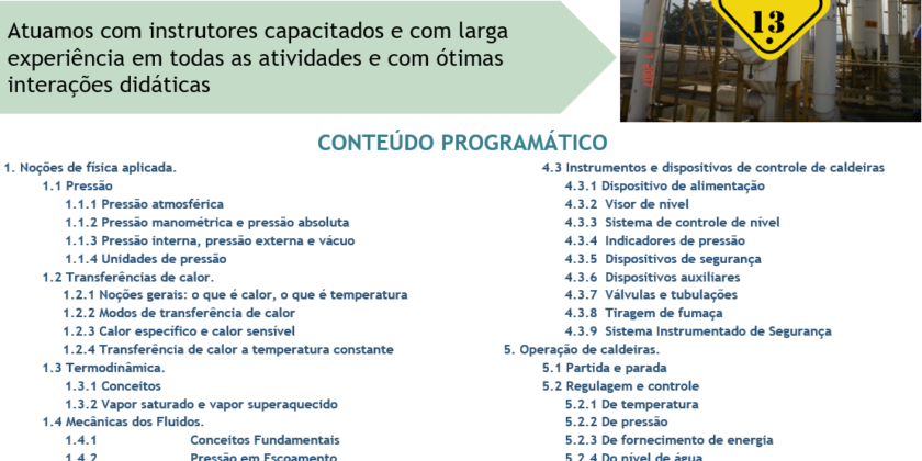 TREINAMENTO:  NR-13 Capacitação de operadores de Caldeiras