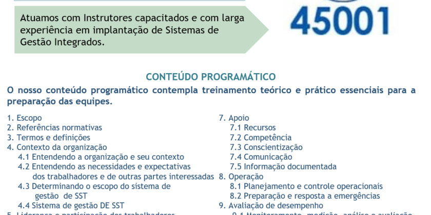 TREINAMENTO:  Interpretação e Formação de Auditores ISO 45001